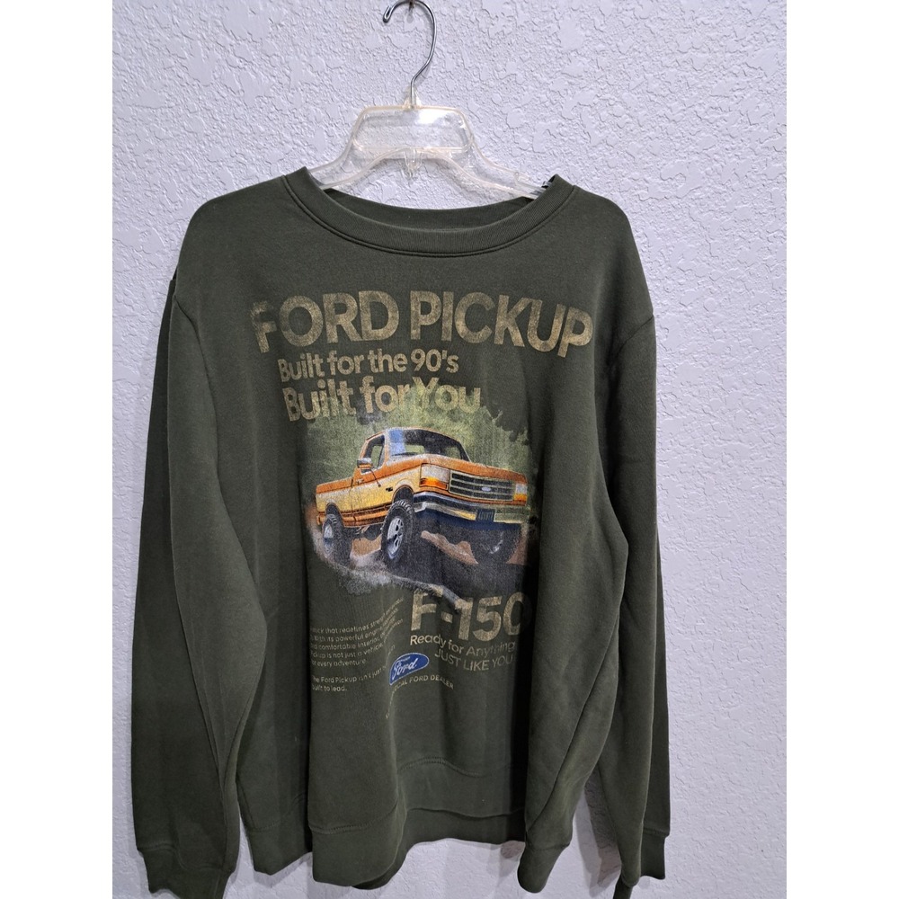 Ford F150 Sweatshirt Men MED Green LS 90s Pickup Truck American Farm Cowboy‎ NEW